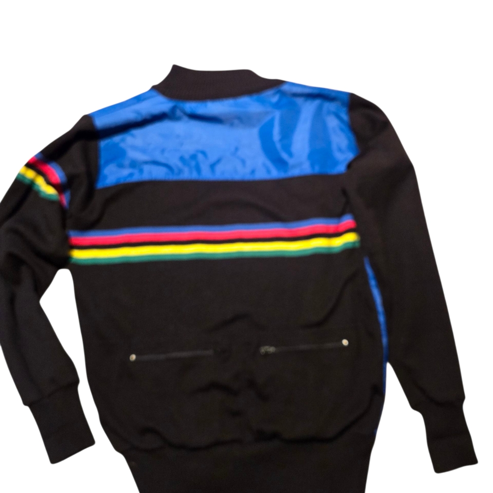 Gianni Motta Vintage Black Sweater with Blue and Multicolor Stripes